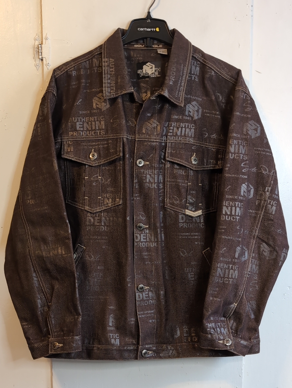 Brown South Pole Monogram Denim Jacket mens XL